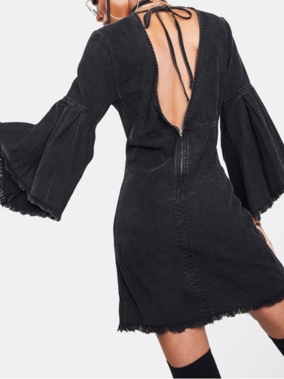 Free people we the free black washed reckless life denim bell dress size 4